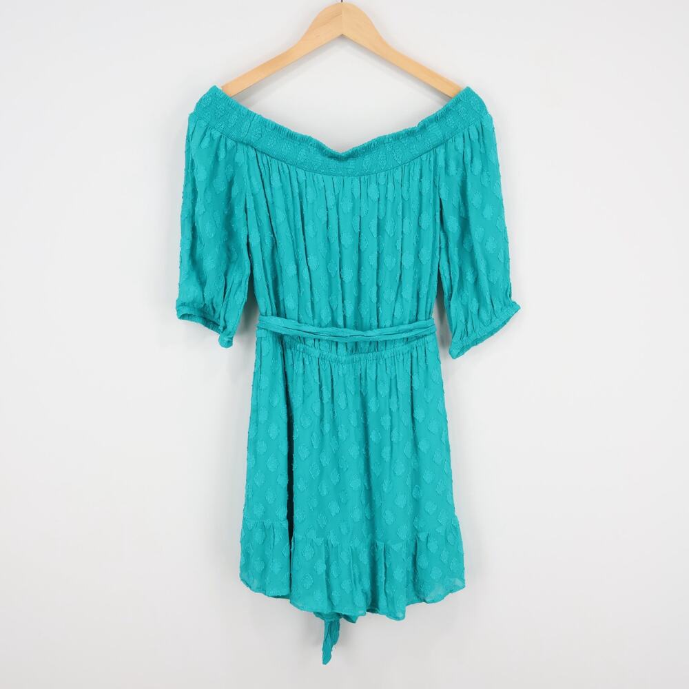 Lilly Pulitzer Off Shoulder Rochelle Dress Romper With Belt Water Lily Green M - Picture 5 of 6